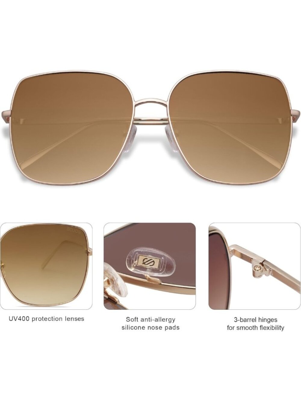 Trendy Oversized Square Metal Frame Sunglasses for Women & Men - Retro UV - Picture 4 of 5